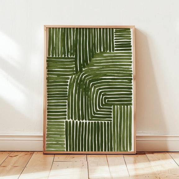 Green Abstract Line Art Print, Minimalist Modern Wall Decor, Geometric Pattern Artwork In Olive Green And White, Poster UNFRAMED PAPER POSTER, Home Decor, Vintage Gift, Living Room Dercor