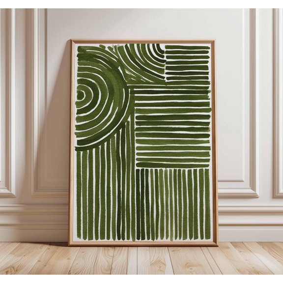 Green Abstract Line Art Print Modern Minimalist Geometric Poster Contemporary Wall Decor M