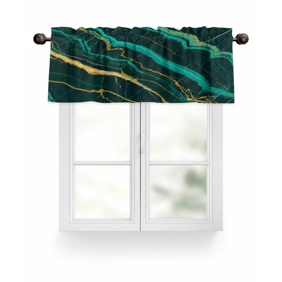 Green Abstract Marble Texture Kitchen Valances for Windows Gold Lines Cracks Valance Curtains&nbsp; for Kitchen /Living Room/Bedroom/ Bathroom Decor, 54"x18 " ,Rod Pocket 1 Panel,