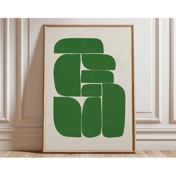 Green Abstract Mid Century Modern Minimalist Geometric Contemporary Shape Modern Wall Art Print, Unframed Paper Poster 8x10in