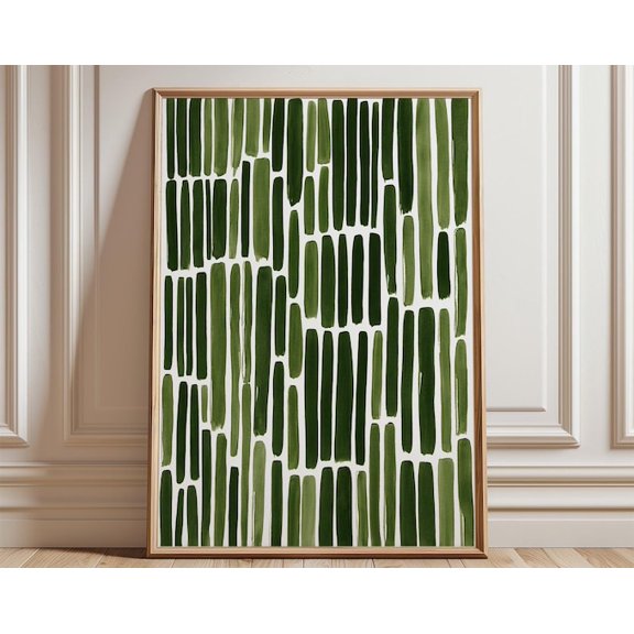 Green Abstract Pattern Botanical Geometric Wall Art Print, Unframed Paper Poster 24x36in