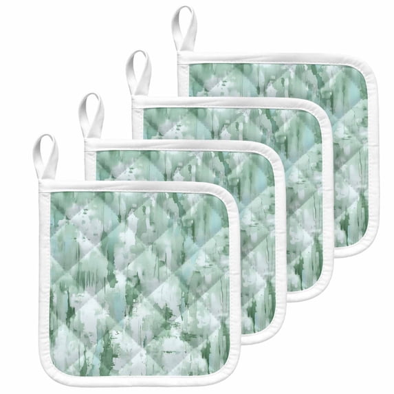 Green Abstract Pot Holders for Kitchen Heatproof Potholder, 4 Pack Modern Oil Painted Art Contemporary Hot Pads Multipurpose Oven Pads Cloth Potholders Trivet for Cooking and Baking