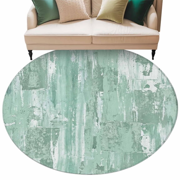 Green Abstract Round Area Rugs Collection 5', Vintage Geometric Gradient Oil Painting Modern Non Slip Indoor Circular Throw Runner Rug Floor Mat Carpet for Living Room Dining Table Bedroom Nursery