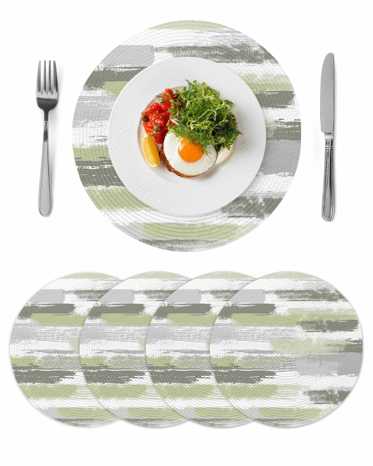 Green Abstract Round Placemats Set of 4 for Dinning Tables,Heat-proof ...
