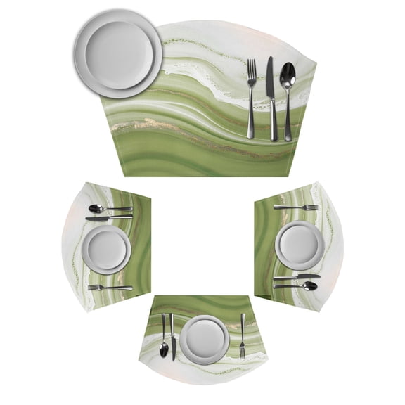 Green Abstract Round Table Placemats Set of 2 Wedge Placemats, Waves Gradient Water Ripple Striped Place Mats for Dining Table Set Washable Mats Kitchen Decor for Indoor Outdoor Wipe Clean