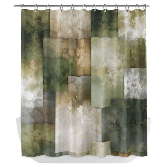 Green Abstract Shower Curtain - Water Repellent Fabric Shower Curtains Washable, Geometric Gradient Modern Vintage Rustic Decorative Polyester Cloth Bathroom Curtains Modern Bath Decor 72"x84"