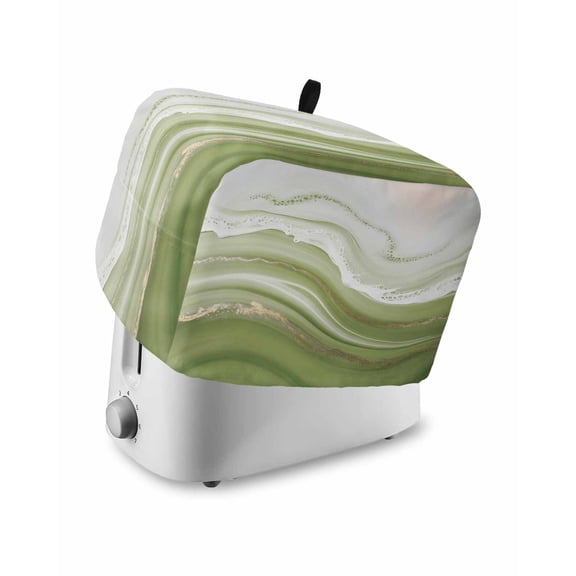 Green Abstract Small Toaster Cover 2 Slice, Kitchen Appliance Covers, Waves Gradient Water Ripple Striped Toaster Oven Cover with Loop, Bread Machine Cover Polyester Dust Cover Protection