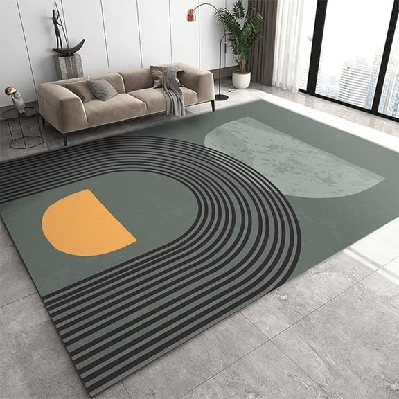 Green Abstract Stripes Area Rugs, Medieval Line Art Easy Clean Rug, Soft Non-Skid Carpet Throw Rugs For Kids Teen Bedroom Living Room Bathroom Classroom Office 1x2ft