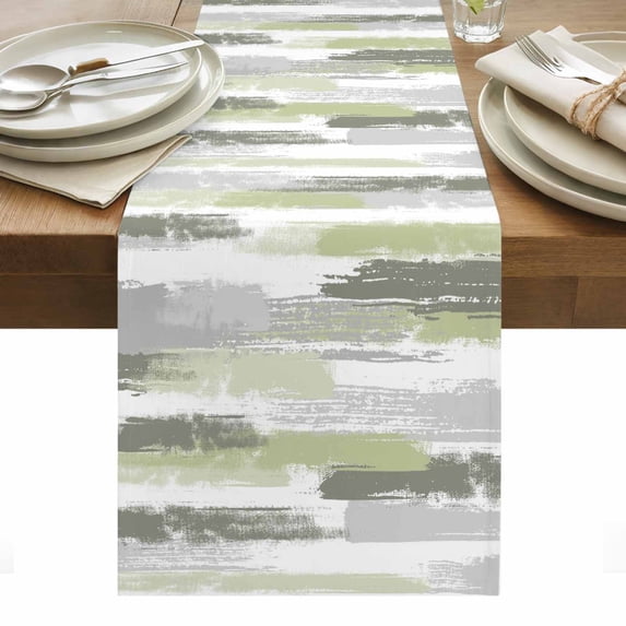 Green Abstract Table Runner - 48 Inch Long, Kitchen Dining Table Runner Dresser Scarves, Grey Modern Mottled Art Oil Painting Farmhouse Decor for Coffee Tables Wedding Party Banquet