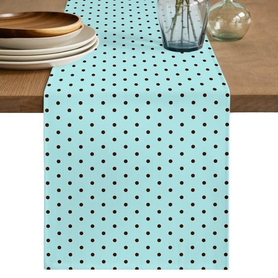 Holiday Kitchen Signs Green Abstract Table Runner, Modern Black Polka Dots Country Pastoral ...