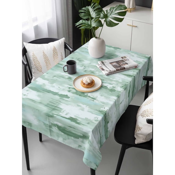 Green Abstract Tablecloth Rectangle Table Cloths 54x108, Waterproof Tablecloth Outdoor Table Cloth, Modern Oil Painted Art Contemporary Washable Table Cover for Kitchen Dinning Party