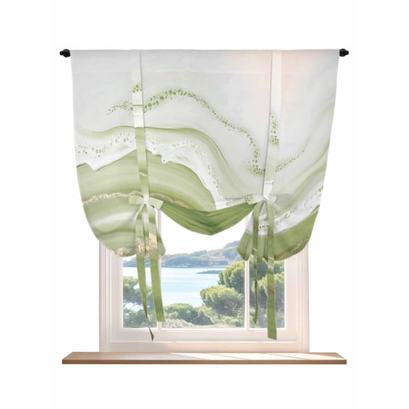 Green Abstract Tie Up Curtains for Windows 45 Inch Length Balloon Curtains Kitchen Adjustable Balloon Window Shade Waves Gradient Water Ripple Striped Tie Up Valance Bathroom Curtain Window 34"x45"