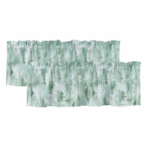 Green Abstract Valances for Windows, Decorative Rod Pocket Window Valance Curtains, Modern Oil Painted Art Contemporary Short Curtain Drapes for Kitchen/Bathroom/Living Room, 2 Panels, 60" W x 18" L