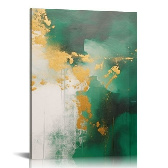 Green Abstract Wall Art Set of 3,Modern Emerald Green Gold Fluid Ink art Marble Canvas Wall Art, Emerald Green Wall Decor for Living Room Bedroom Bathroom Office Ready to Hang
