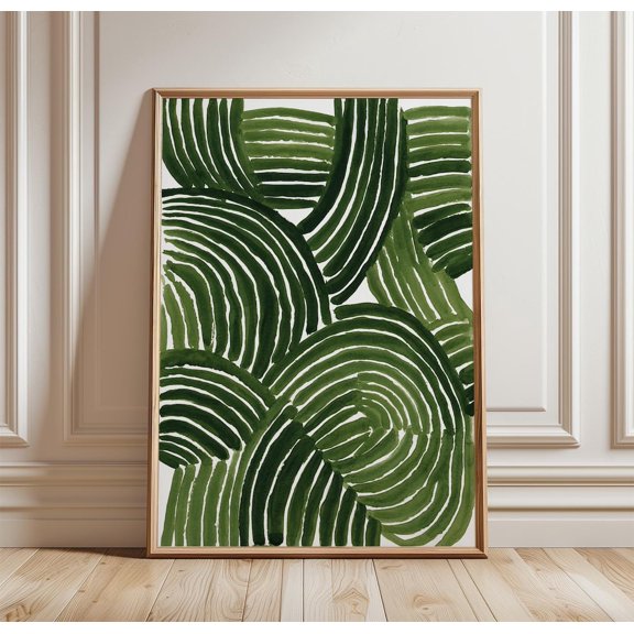 Green Abstract Wave Bold Brushstroke Modern Botanical Curve Decor Unframed Paper Print