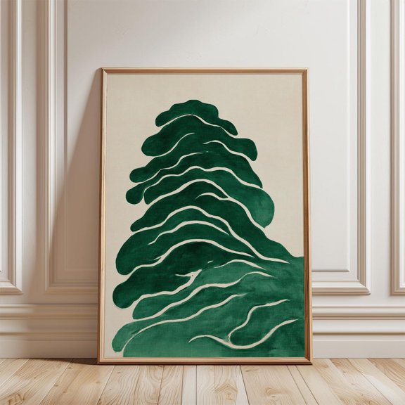 Green Abstract Wave Minimal Organic Landscape Modern Nature Wall Decor, Unframed Paper Poster 8x10in