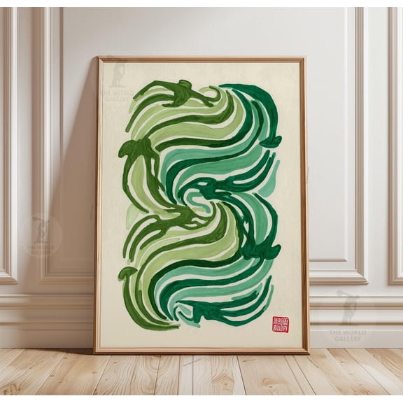Green Abstract Wave Poster Minimalist Botanical Wall Art Paper Decor, Unframed Canvas