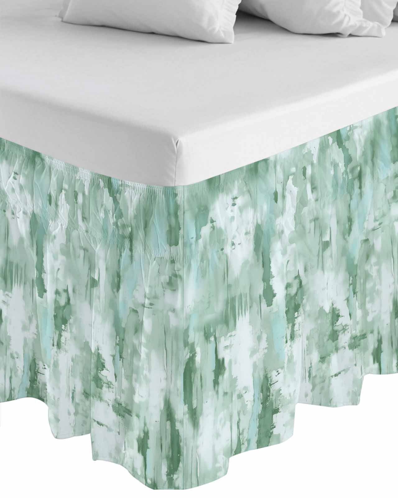 Green Abstract Wrap Around Bed Skirts for Queen Bed 18" Drop,Bed Skirt with Adjustable Elastic Belt Dust Ruffle Bed Valance for Bedroom Hotel Modern Oil Painted Art Contemporary Bed Frame Cover