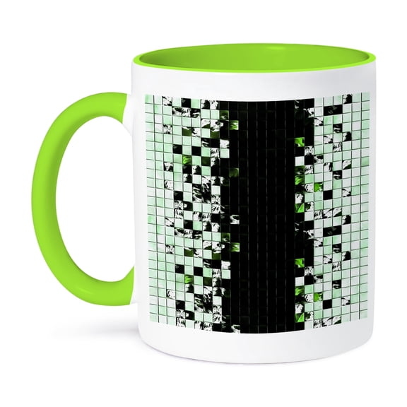 3drose, Green Accent Black and White Square Tiled Ceramic, 11oz Two-tone Green Mug