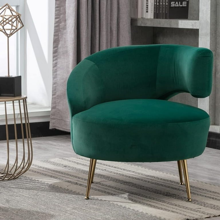 Green Accent Chair, Barrel Velvet Accent Chair with Golden feet