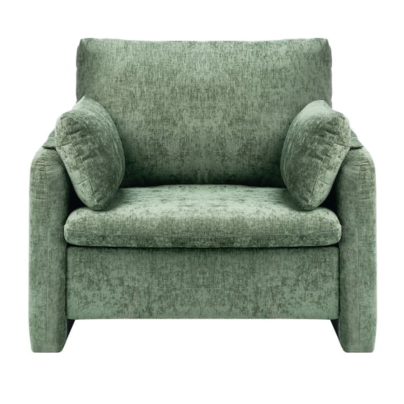 Green Accent Chair, Modern Upholstered Accent Chair with Armrests, Cloth Arm Chairs with Thick Cushion and Arched Backrest, Single Fabric Armchair for Living Room, Bedroom, Study, Office