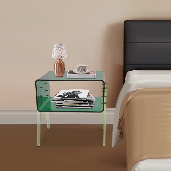 Green Acrylic 40x30x43cm 2-story Side Table Bearing 33 Pounds Bedside Storage Table Simple Coffee Table