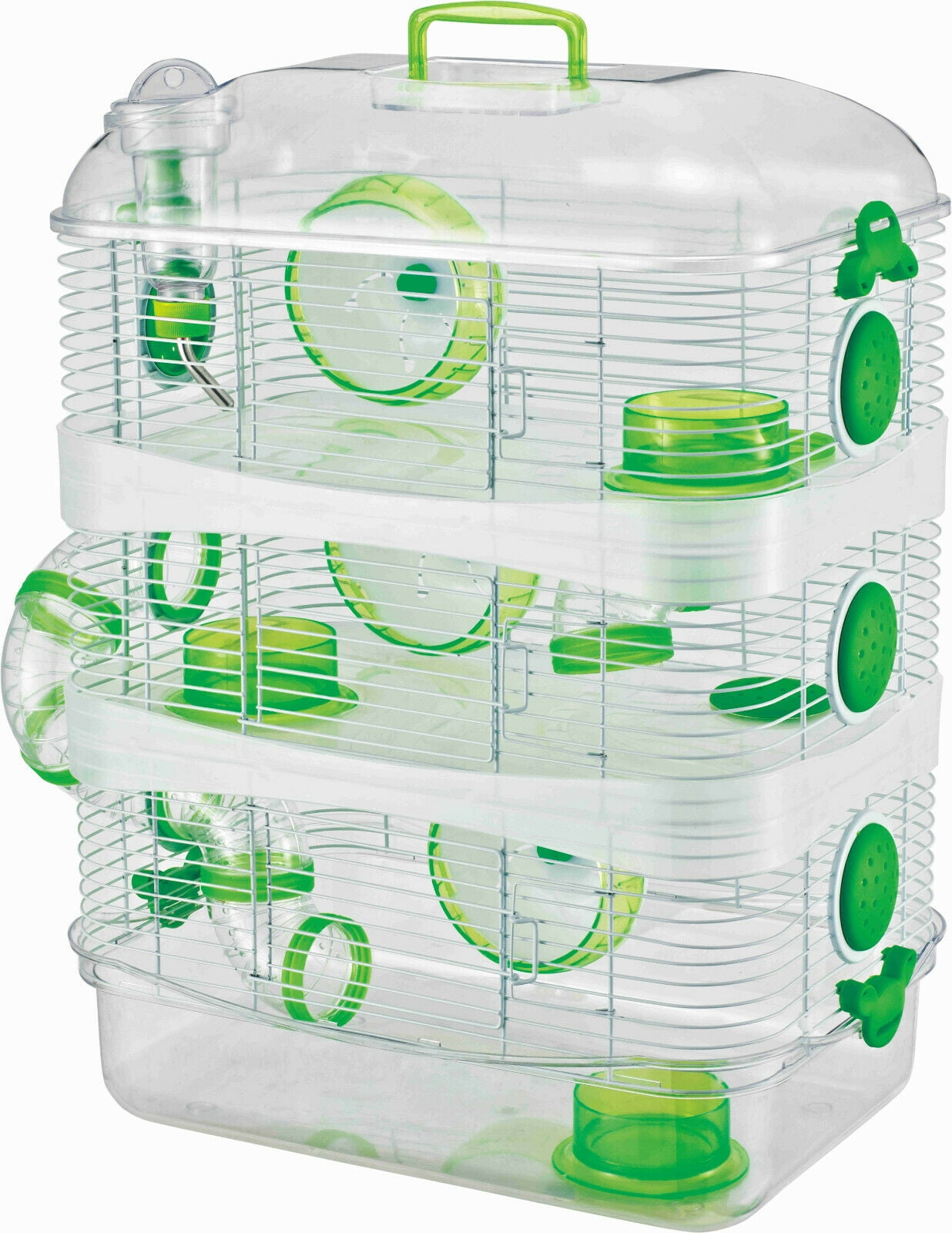 Green Acrylic Clear Expansible and Customizable 3-Solid Story Acrylic Clear Hamster Habitat Mouse Home House Cage For Rodent Gerbil Mice Rat With Accessories