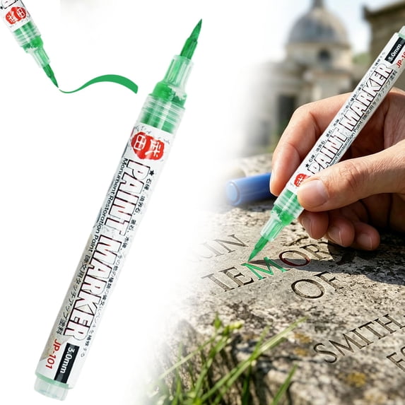 Green Adjustable Stone Paint Marker Pen 0.5–5mm Tip Quick Dry Outdoor Gravestone Writing Tool for Memorial Lettering, Monument Repair and Stone Surface Marking