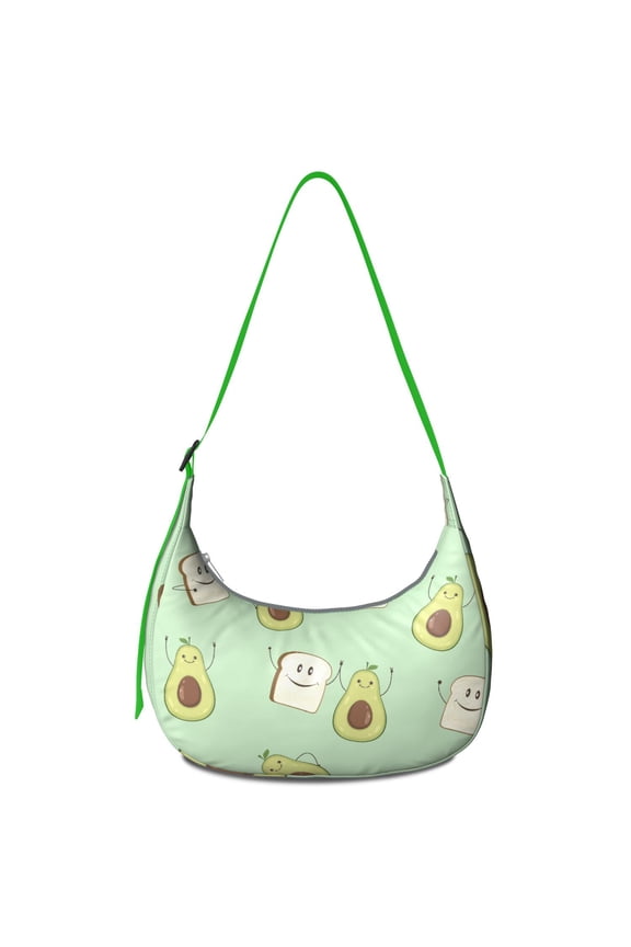 Green Adjustable Strap Crossbody Bag Lightweight Nylon Avocado Cute Fruit Kawaii Fresh Pattern Print Aesthetic Design Avocado Lover Healthy Art Illustration Small Purse