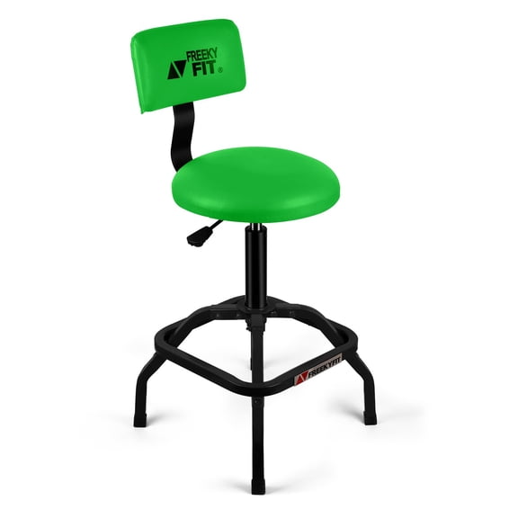 Green Adjustable Workshop Stool With Backrest, Padded PVC Seat, 360