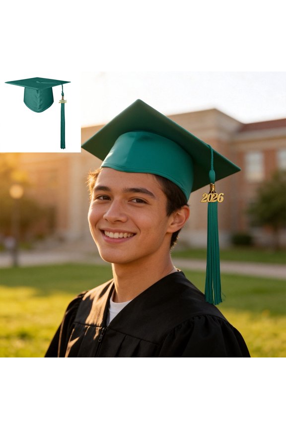 Green Adult Graduation Hat with Tassel Unisex Adult Graduation Cap Class of 2026 Decorations for Graduate Fancy Dress