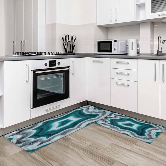 Green Agate 2 Pieces Non-Slip Kitchen Mat Set Ombre Modern Abstract Art Soft Door Mat with Rubber Backing,Dirtproof Rugs for Entrance Doorway 18x30in+18x60in