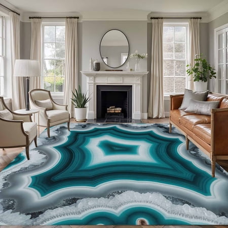 Green Agate Area Rugs 8'x10', Washable Small Throw Rugs for Living Room Patio, Ombre Modern Abstract Art Indoor Outdoor Rug Non-Slip Low Pile Carpet Runner Reversible Floor Mats