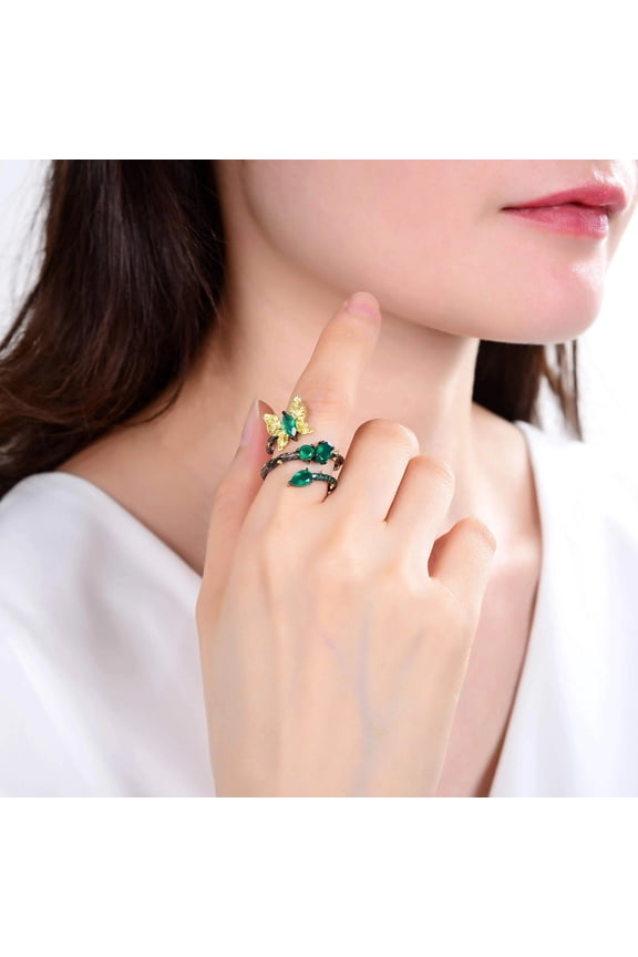 Green Agate Butterfly Fashion Ring