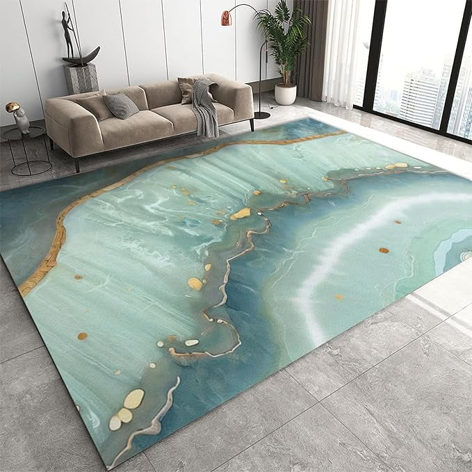Green Agate Marble Area Rug, Luxury Modern Fluid Texture Large Rugs ...