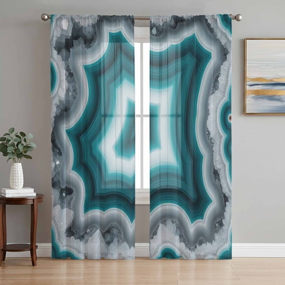 Green Agate Sheer Curtains 96 Inch Length 2 Panels Set - Light Filtering Window Treatments, Ombre Modern Abstract Art Rod Pocket Semi Curtains for Living Room/Bedroom/Kitchen Décor, 104"W x 96"L