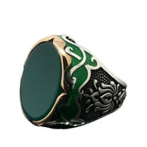 Green Agate Stone Men's Ring 925k Sterling Silver with Green Enameled on Sides Outstanding Gift Ring Handmade || Ali Baba Jewellery