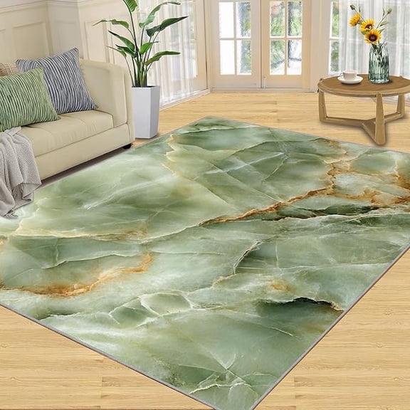 Green Agate Washable Rugs for Living Room Bedroom, Light Luxury Turquoise Rug & Home Decor, Modern Marble Area Rug Geometric Stripes Non Slip Indoor Carpet & Gifts 2 x 3ft