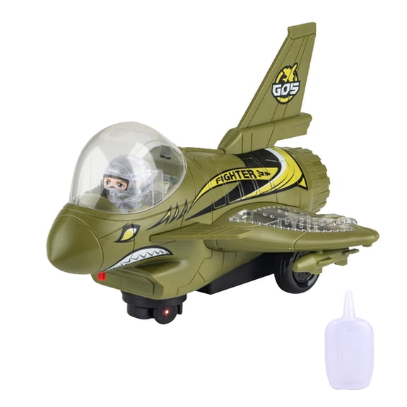 Green Aircraft Toy With Water Spray Led Lights And Music For Children Age 3+ Flexible Wheel Design Fun Flying Simulation Great Gift Idea