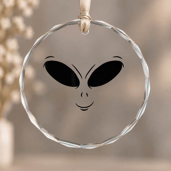 Green Alien Face Cosmic Theme Ornament, Indoor Decoration, Circle Glass Ornament