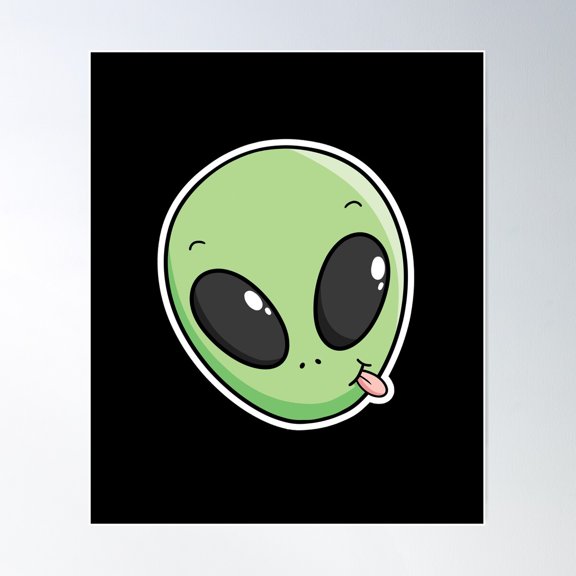 Green Alien Face Cute Paranormal Lover Drawing Poster Wall Art, Modern Wall Decor For Living Room Bedroom, 16x24 UNFRAMED