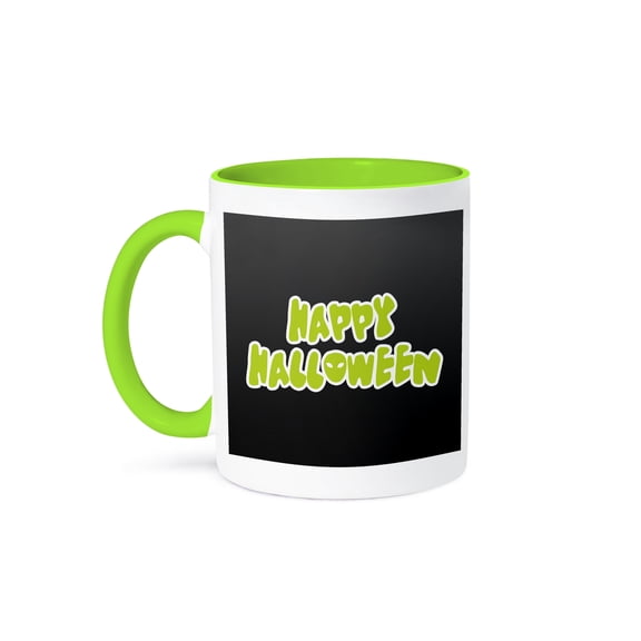 3dRose, Green Alien Happy Halloween, 11oz Two-Tone Green Mug