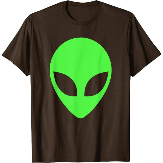 Green Alien Head 90's Style Funny Alien Unisex T-Shirt for Men Women Kids,Dark Chocolate Color,Size 3XL