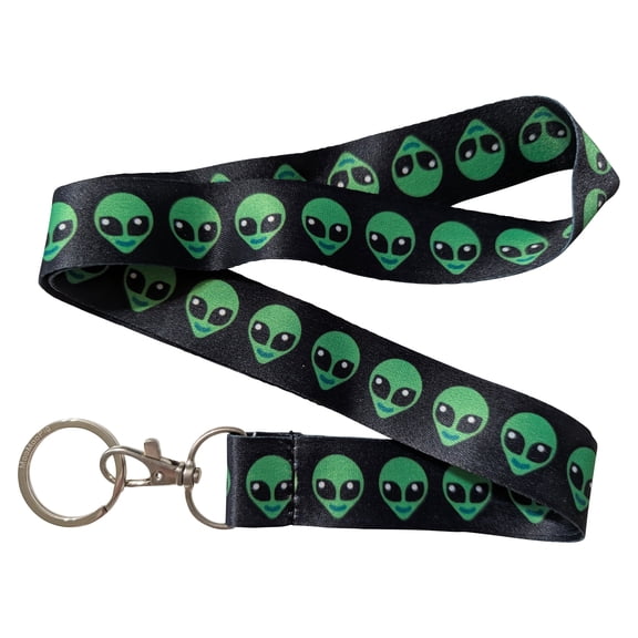 Green Alien Head Black Keychain Lanyard