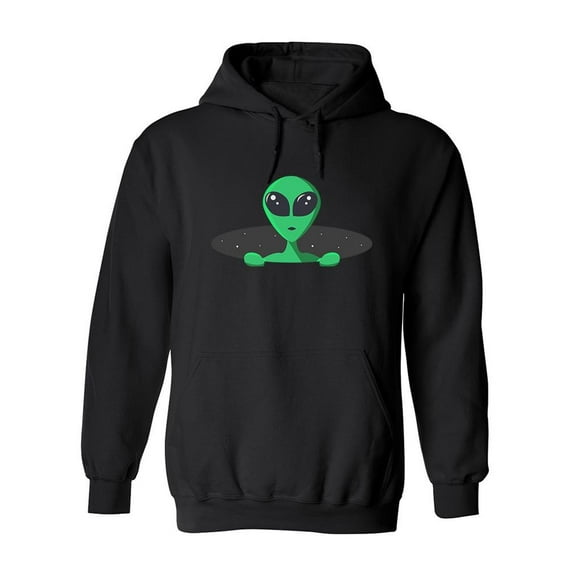 Green Alien In A Hole Hoodie Men -Image by Shutterstock, Male Small