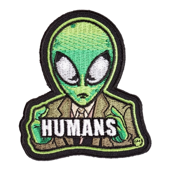Green Alien In A Suit Patch, Fun Sci-Fi Alien Patches.