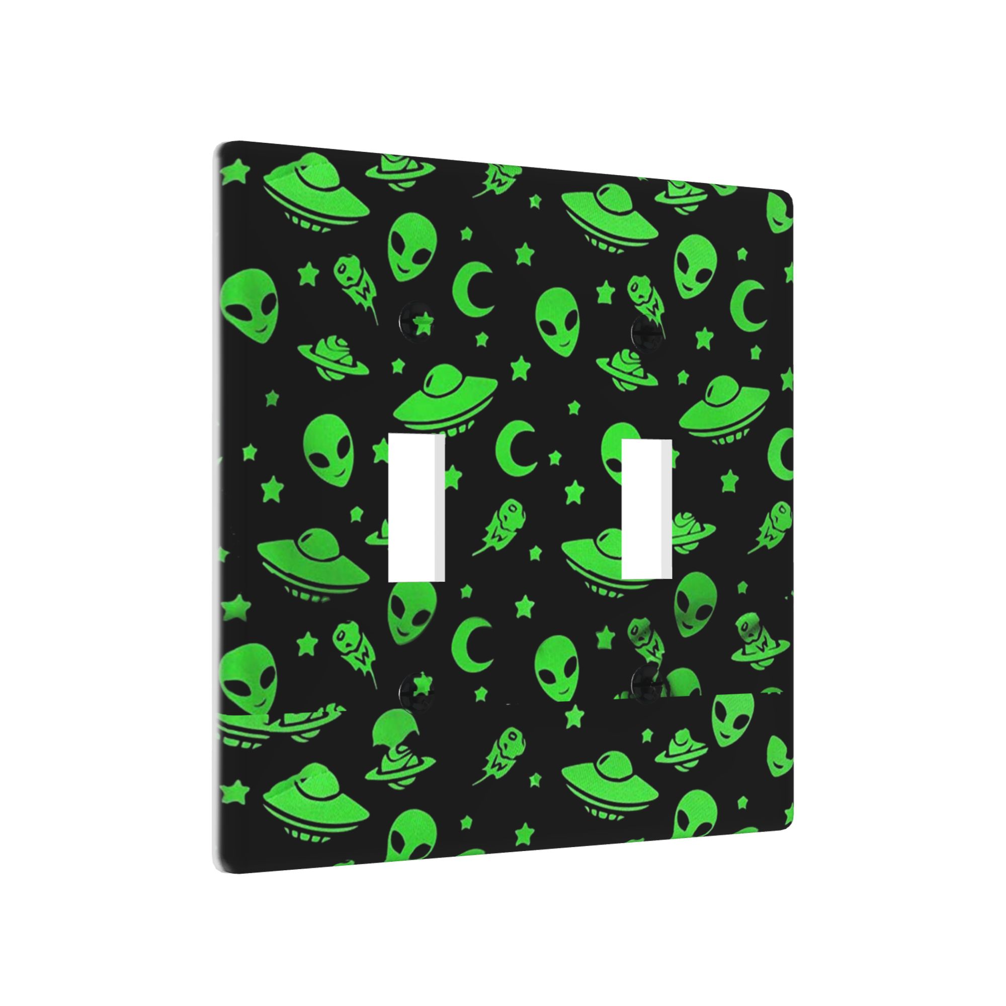 Green Alien Moon Spaceships Double Toggle Light Switch Plate Decorative ...