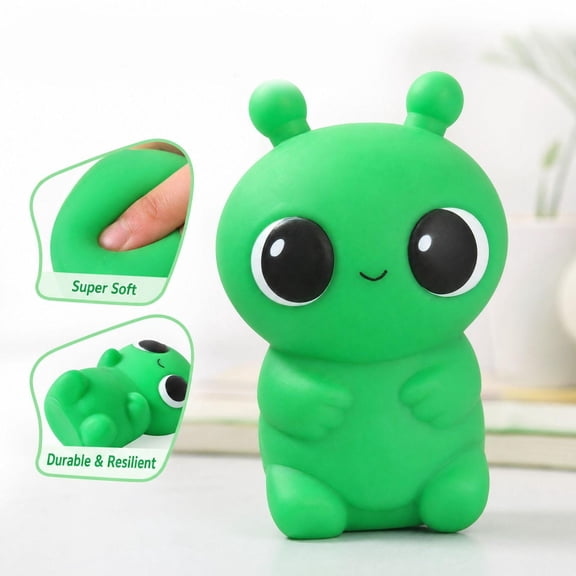 Green Alien Squishy Stress Toy with Soft Silicone Rubber, 1 Count, Green, for Kids and Adults, Squeeze Toy