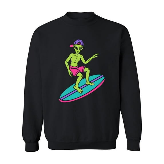 Green Alien Surfing Sweatshirt Men -Image by Shutterstock, Male x-Large