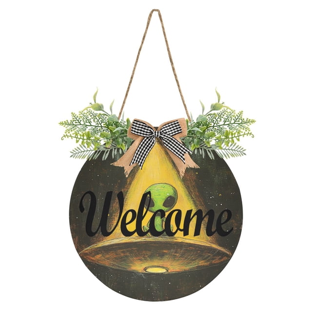 Green Alien Welcome Sign for Front Door Wreath Door Sign for Farmhouse ...